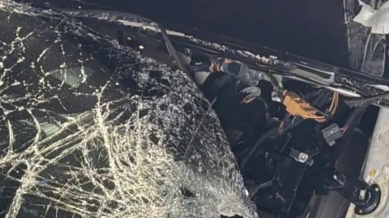 A1'de kopan lastik beton bariyeri aşıp karşı şeritteki otomobilin ön camına çarptı: sürücü ağır yaralı